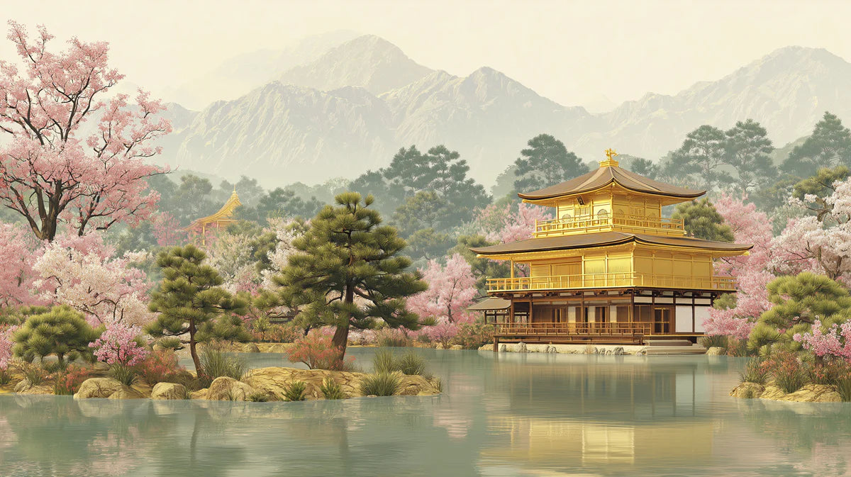 Kyoto Golden Pavilion Mural Wallpaper — Japanese Landscape Decor Mural Wallpaper - room preview 04