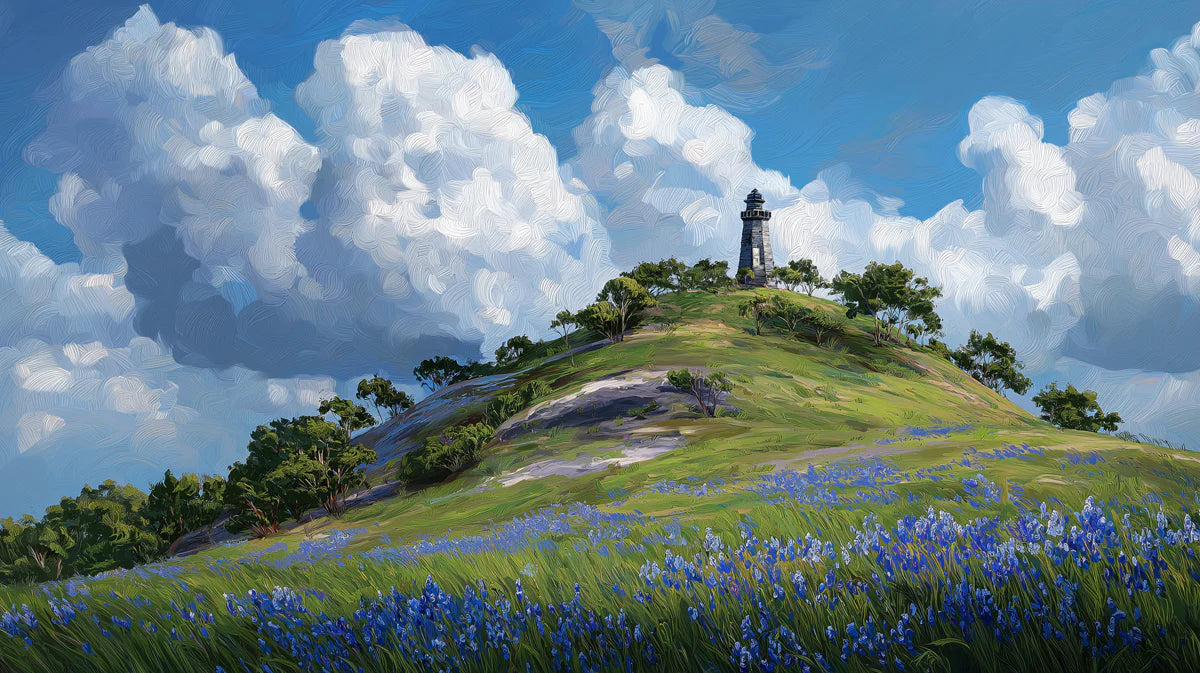 Coastal Lighthouse Hill Mural Wallpaper — Painterly Landscape Mural Wallpaper - room preview 04