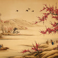 Traditional Chinese Landscape Mural Wallpaper with Red Plum Blossoms Mural Wallpaper - room preview 04