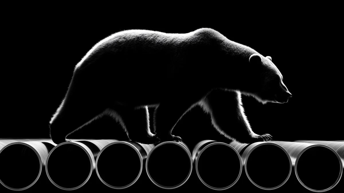 Bear and Industrial Pipe Mural Wallpaper — Minimalist Monochrome Mural Wallpaper - room preview 04