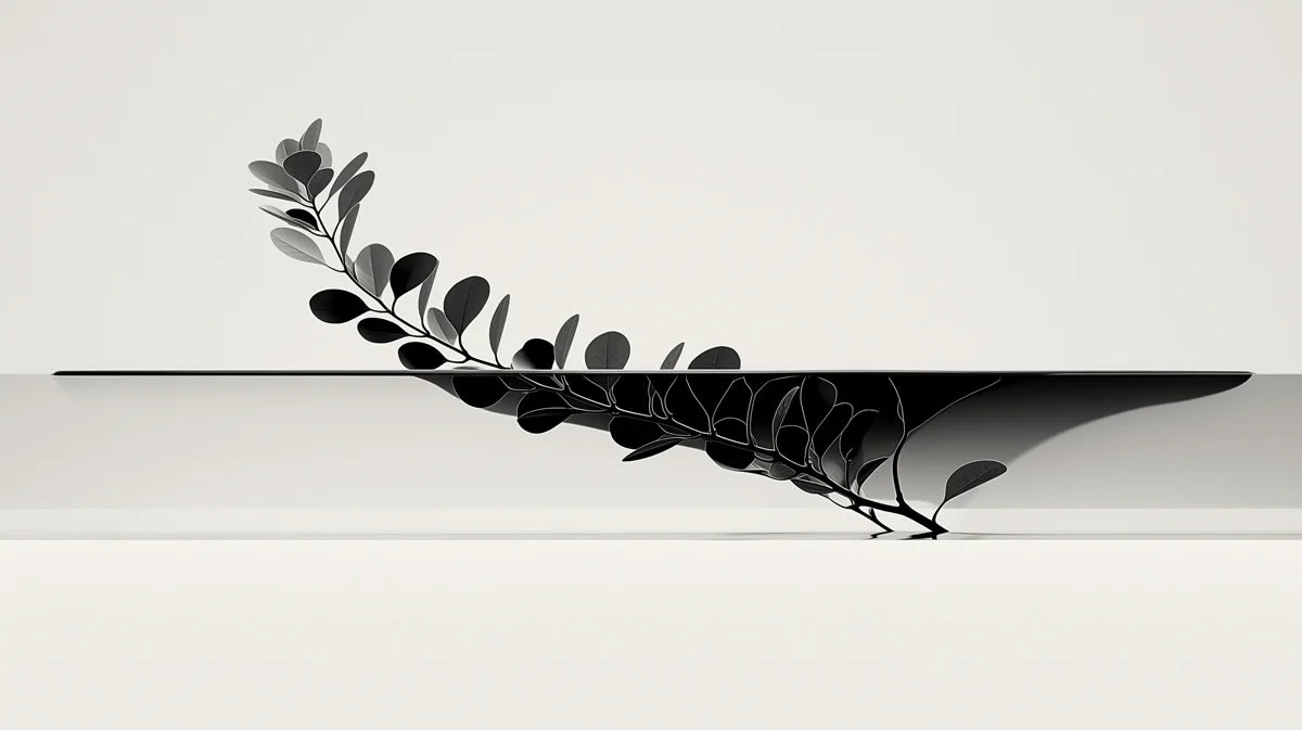 Minimalist Botanical Branch Mural — Black and White Art Mural Wallpaper - room preview 04