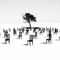 Surreal Chairs and Solitary Tree Mural Wallpaper — Modern Minimalist Mural Wallpaper - room preview 04