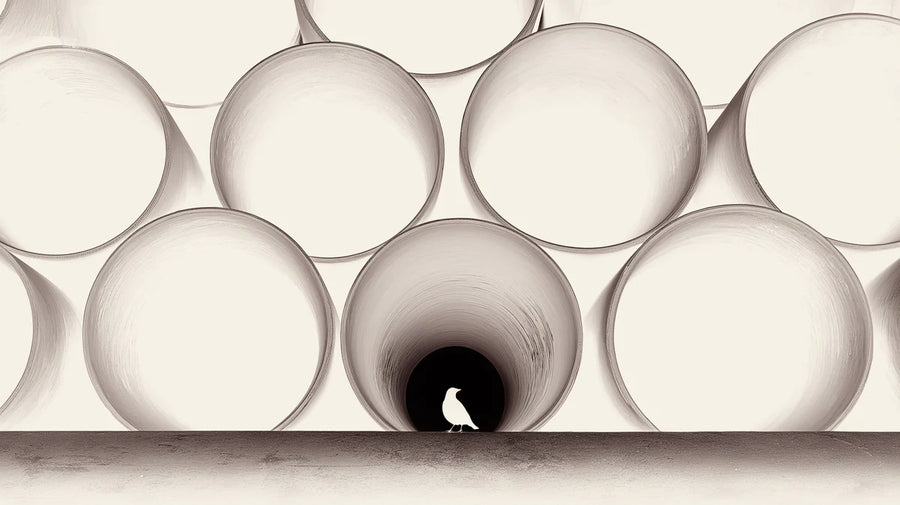 Geometric Wallpaper Mural – Pattern Wall Mural – Industrial Pipe and Bird — Minimalist Geometric printable artwork