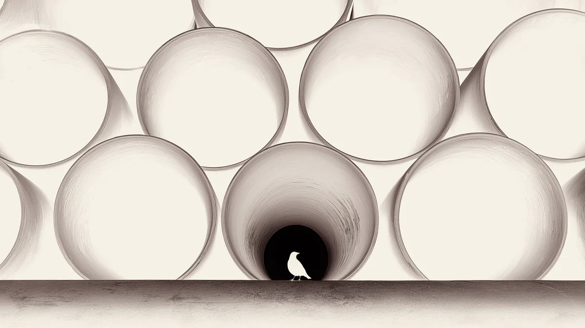 Industrial Pipe and Bird Mural Wallpaper — Minimalist Geometric Mural Wallpaper - room preview 04