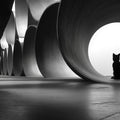 Cat Silhouette and Industrial Pipes Mural — Minimalist Monochrome Mural Wallpaper - room preview 04