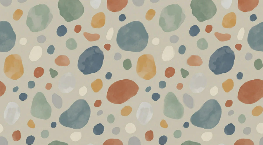Papier Peint Mural Galets Aquarelle Abstraite — Papier Peint Mural Motif Bohème Tons Terreux printable artwork