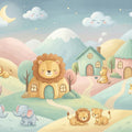 Safari Village Landscape Mural Wallpaper — Whimsical Kids Decor Mural Wallpaper - room preview 04