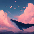 Flying Whale and Pink Clouds Mural Wallpaper — Whimsical Fantasy Mural Wallpaper - room preview 04