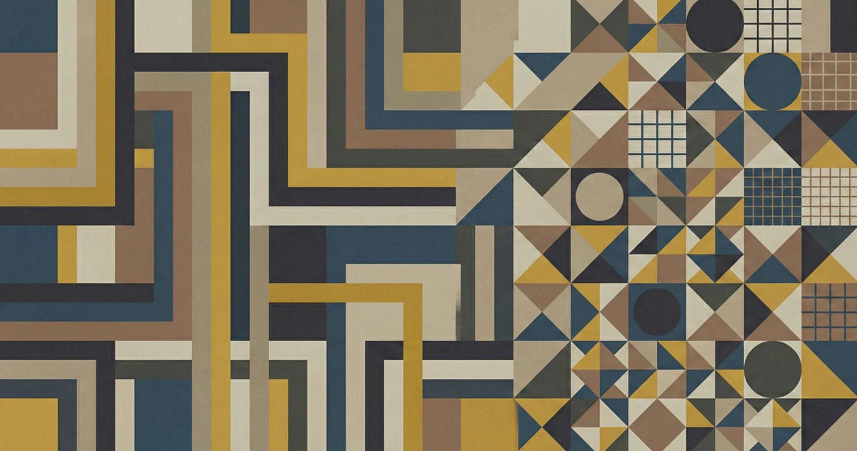 Mid-Century Geometric Maze Mural Wallpaper in Retro Tones Mural Wallpaper - room preview 04