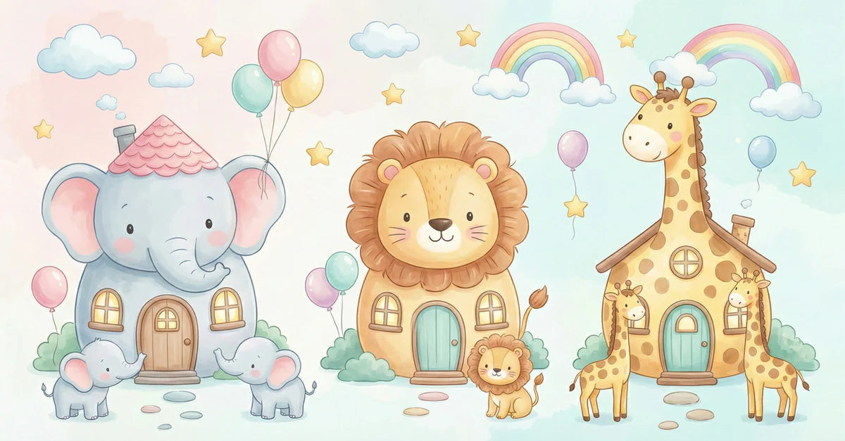 Whimsical Animal Village Mural Wallpaper for Playful Spaces Mural Wallpaper - room preview 04