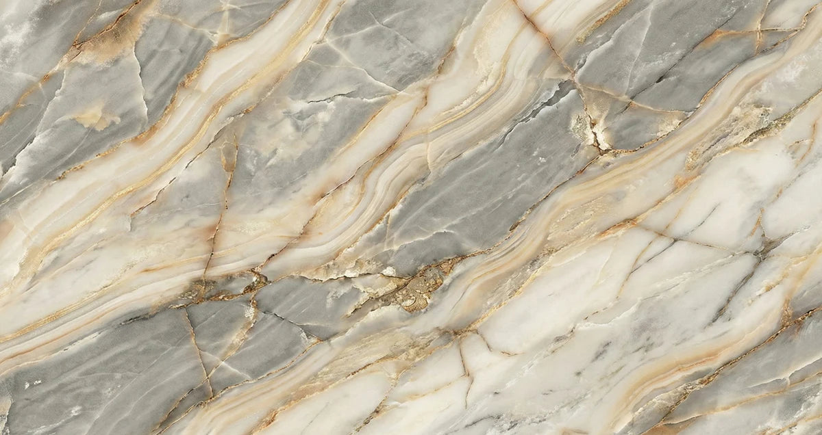 Grey and Gold Onyx Marble Mural Wallpaper — Sophisticated Stone Mural Wallpaper - room preview 04