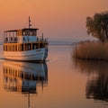 Sunset Lake Boat Mural Wallpaper —Nostalgic Golden Hour Landscape Mural Wallpaper - room preview 04