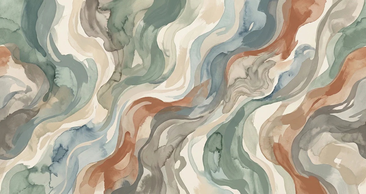 Abstract Watercolor Waves Mural Wallpaper — Earthy Fluid Art Mural Wallpaper - room preview 04