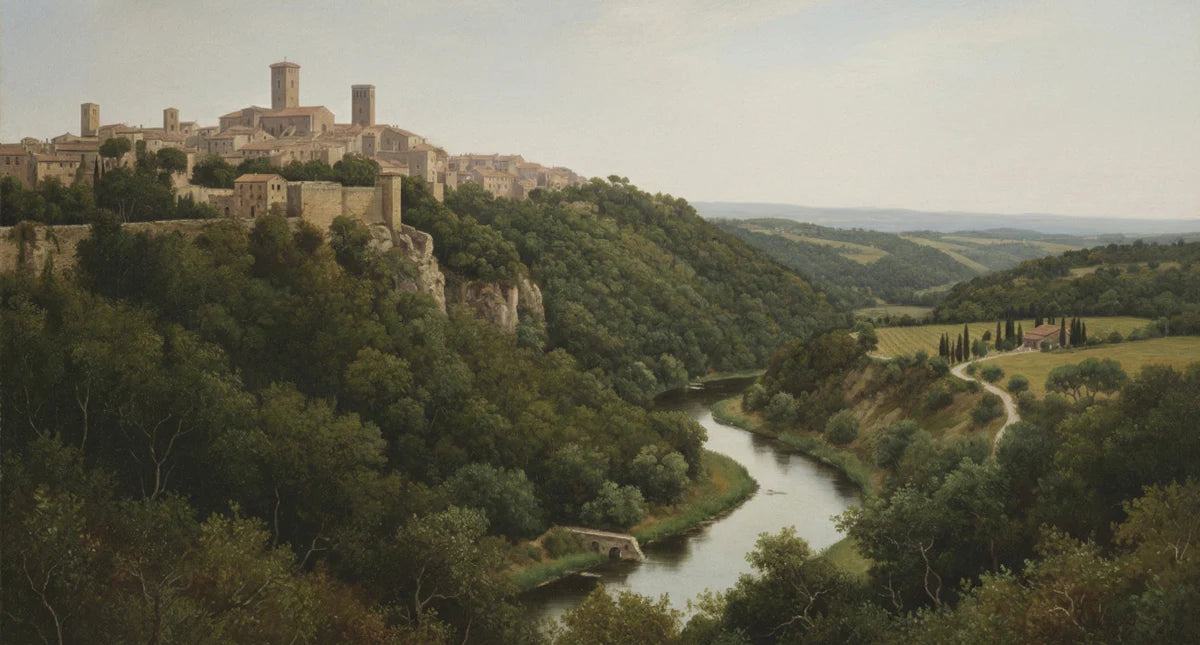 Italian Hilltop Village Landscape Mural Wallpaper - room preview 04