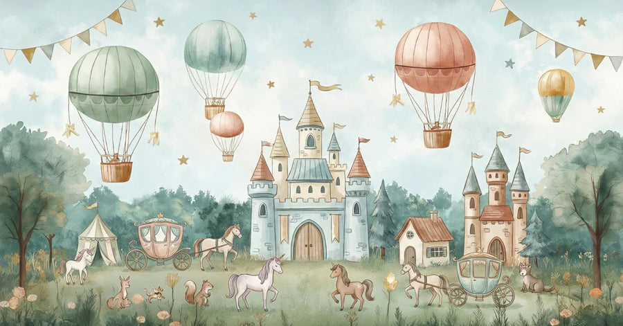 Watercolor Wallpaper Mural – Watercolour Wall Mural – Watercolor Fairytale Castle — Whimsical Landscape printable artwork