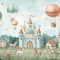 Watercolor Fairytale Castle Mural Wallpaper — Whimsical Landscape Mural Wallpaper - room preview 04