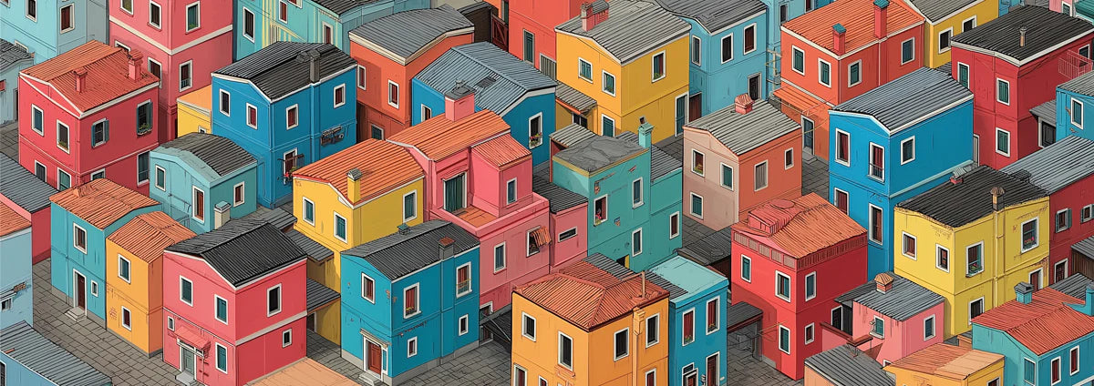Isometric Townhouse Illustration Mural Wallpaper — Colorful Whimsy Mural Wallpaper - room preview 04