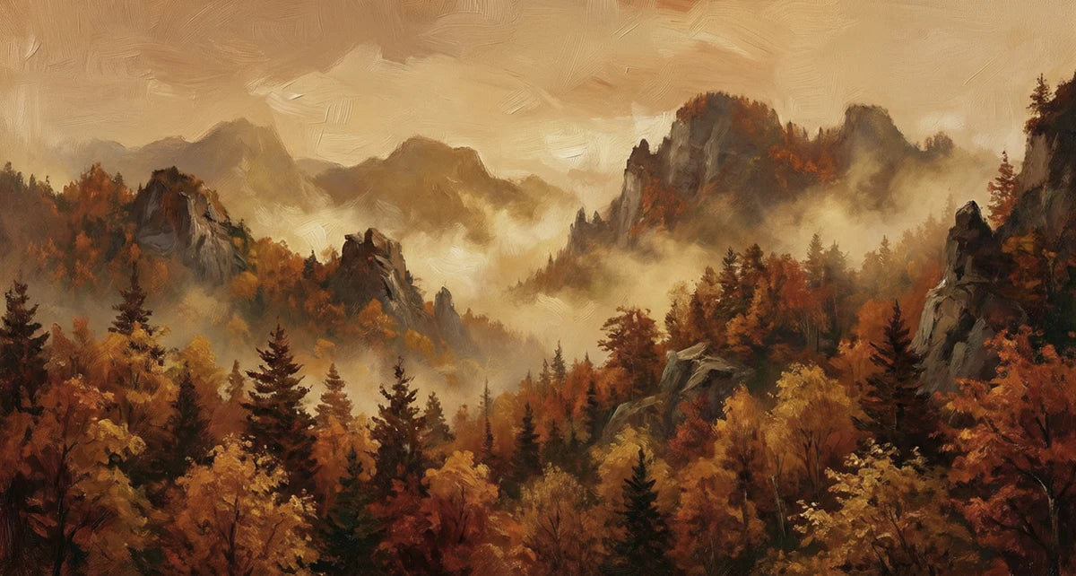 Autumn Mountain Forest Mural Wallpaper — Impressionistic Landscape Mural Wallpaper - room preview 04