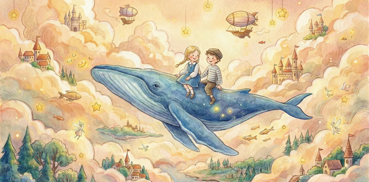 Flying Whale and Sky Castle Mural Wallpaper — Whimsical Fantasy Mural Wallpaper - room preview 04