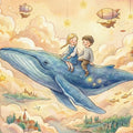 Flying Whale and Sky Castle Mural Wallpaper — Whimsical Fantasy Mural Wallpaper - room preview 04