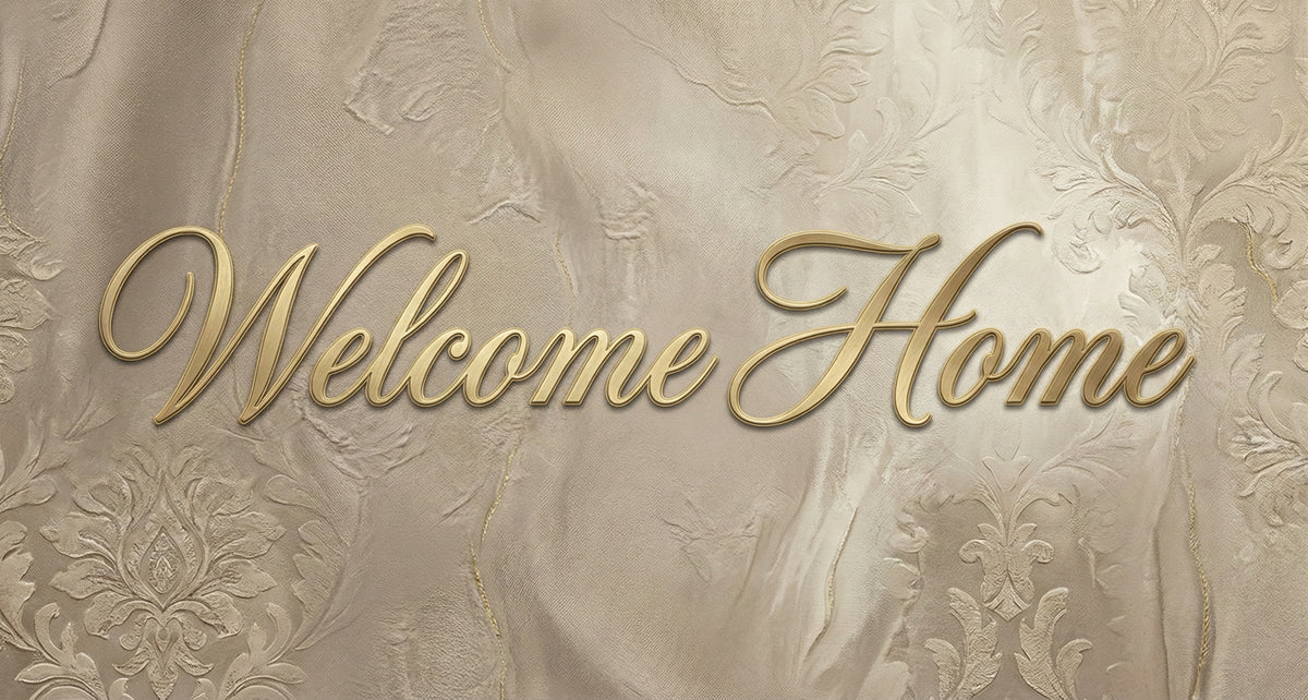 Welcome Home Damask Mural Wallpaper — Elegant Metallic Script Mural Wallpaper - room preview 04