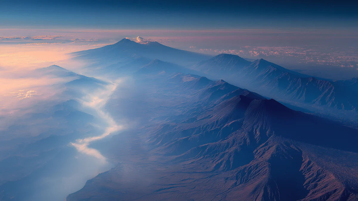 Aerial Volcanic Mountain Range Mural Wallpaper — Twilight Horizon Mural Wallpaper - room preview 04