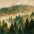 Misty Evergreen Forest Mural Wallpaper — Impressionistic Landscape Mural Wallpaper - room preview 04