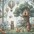 Whimsical Treehouse Woodland Animal Mural Wallpaper for Kids Mural Wallpaper - room preview 04