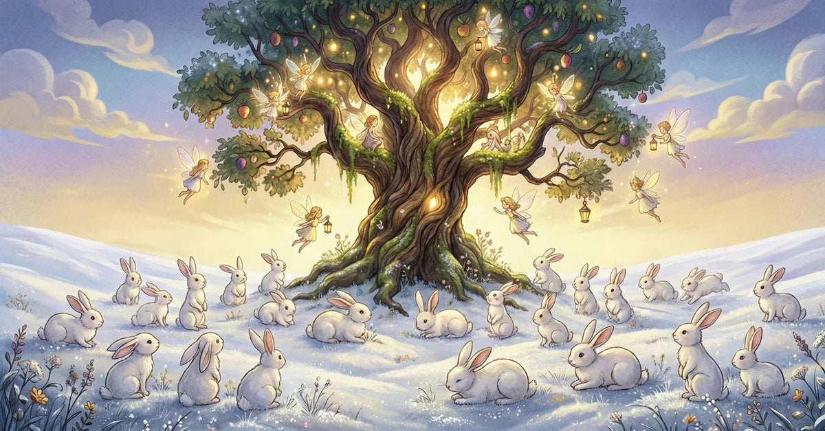 Winter Fairy Tree and Rabbits Mural Wallpaper — Whimsical Storybook Mural Wallpaper - room preview 04