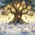 Winter Fairy Tree and Rabbits Mural Wallpaper — Whimsical Storybook Mural Wallpaper - room preview 04