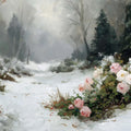 Winter Rose Path Mural Wallpaper — Impressionist Oil Painting Mural Wallpaper - room preview 04
