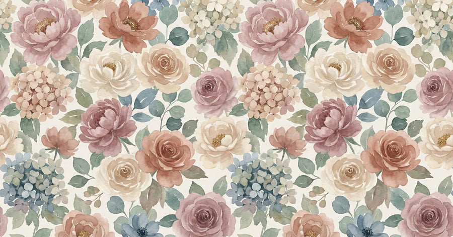 Watercolor Wallpaper Mural – Watercolour Wall Mural – Watercolor Vintage Floral — Soft Botanical Art printable artwork