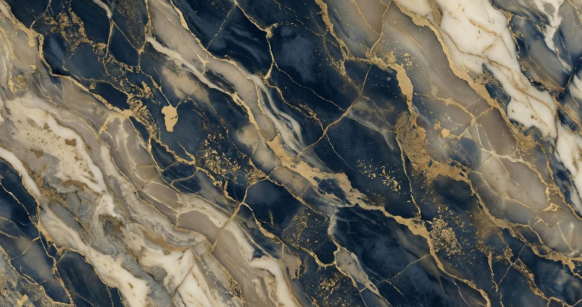 Navy Blue and Gold Marble Mural Wallpaper — Fluid Stone Aesthetic Mural Wallpaper - room preview 04