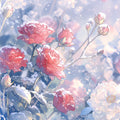 Snow-Dusted Pink Rose Mural Wallpaper — Romantic Winter Floral Mural Wallpaper - room preview 04