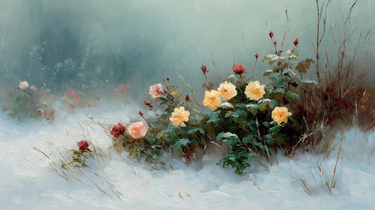 Winter Rose Garden Mural Wallpaper — Impressionistic Floral Art Mural Wallpaper - room preview 04