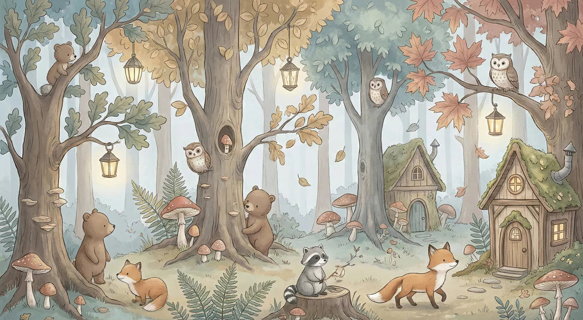 Storybook Fairy Village Mural Wallpaper — Whimsical Forest Design Mural Wallpaper - room preview 04