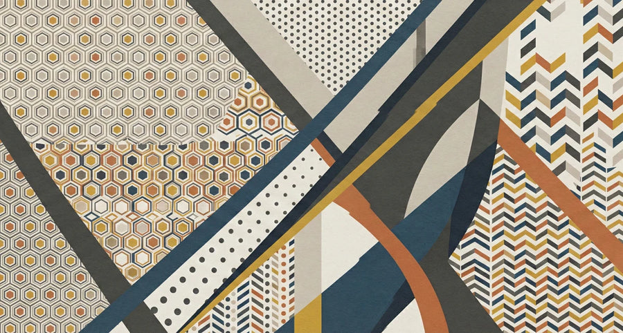 Mid Century Wallpaper Mural – Retro Wall Mural – Mid-Century Geometric Collage — Retro Abstract Style printable artwork