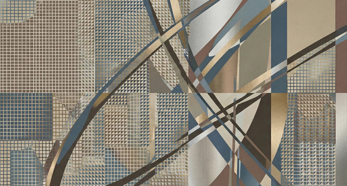 Metallic Geometric Abstract Mural Wallpaper — Modern Architectural Mural Wallpaper - room preview 04