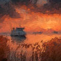 Impressionist Harbor Sunset Mural Wallpaper — Warm Artistic Scene Mural Wallpaper - room preview 04