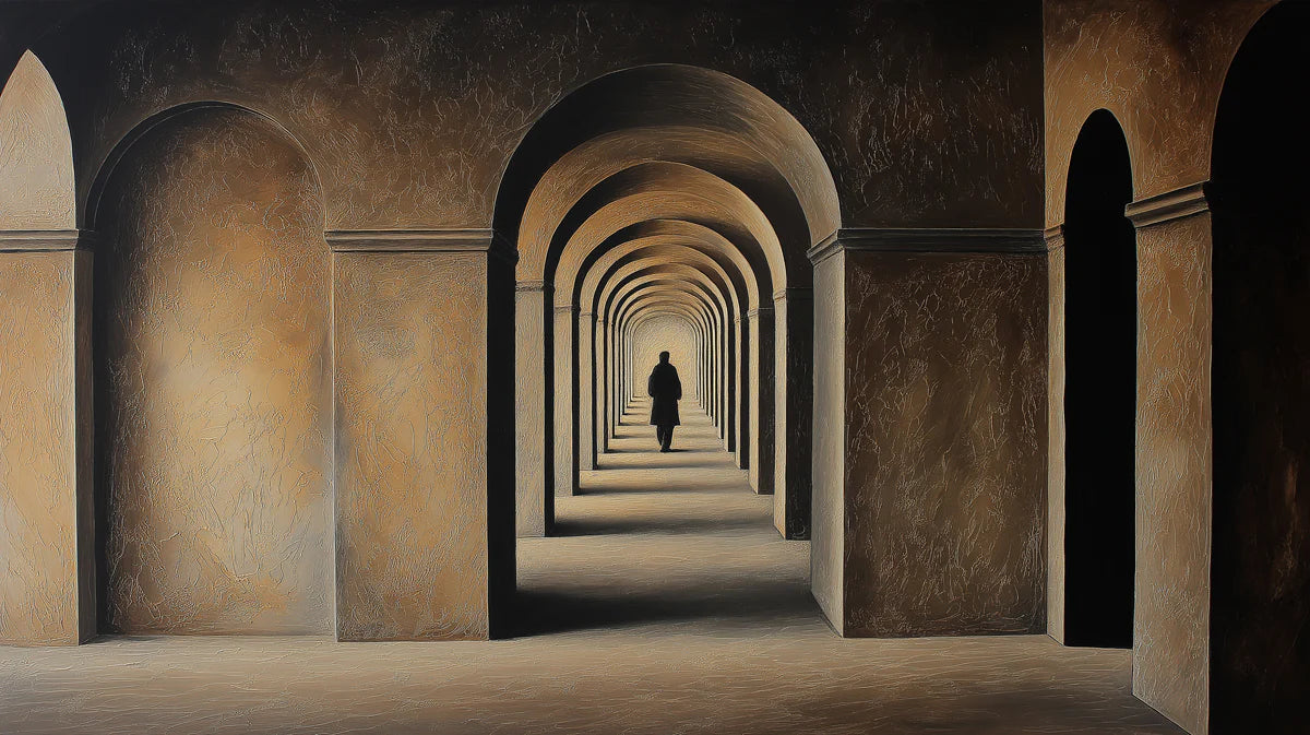 Arched Corridor Mural Wallpaper — Architectural Oil Painting Mural Wallpaper - room preview 04