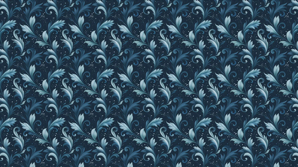 Midnight Acanthus Leaf Mural Wallpaper — Traditional Blue Damask Mural Wallpaper - room preview 04