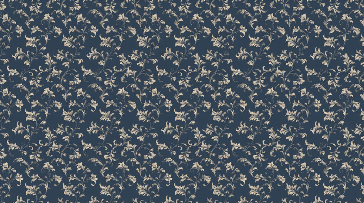 Vintage Botanical Vine Mural Wallpaper — Deep Navy and Cream Mural Wallpaper - room preview 04