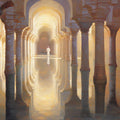 Golden Moorish Column Hall Mural Wallpaper — Oil Painting Style Mural Wallpaper - room preview 04