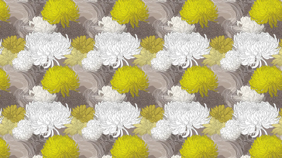 Chrysanthemum Bloom Mural Wallpaper — Energetic Botanical Art Mural Wallpaper - room preview 04