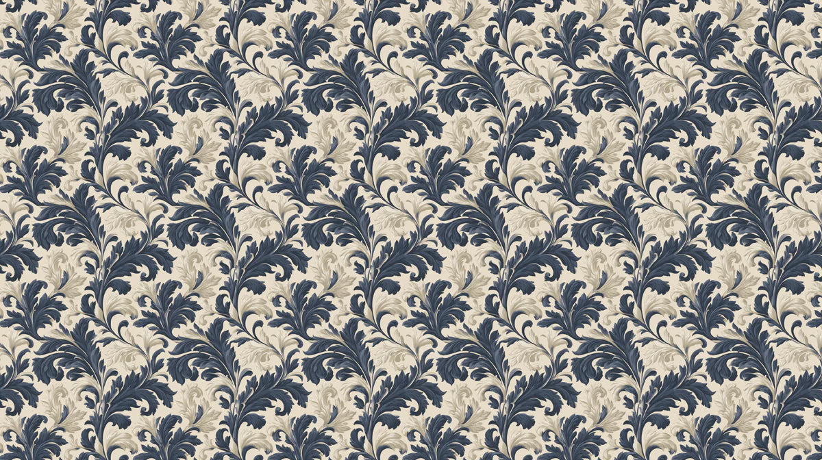 Navy Baroque Foliage Mural Wallpaper — Classic Traditional Motif Mural Wallpaper - room preview 04