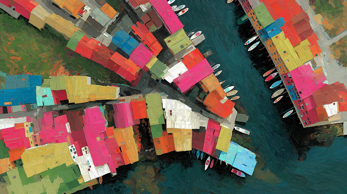 Aerial Mediterranean Village Mural Wallpaper — Colorful Art Mural Wallpaper - room preview 04