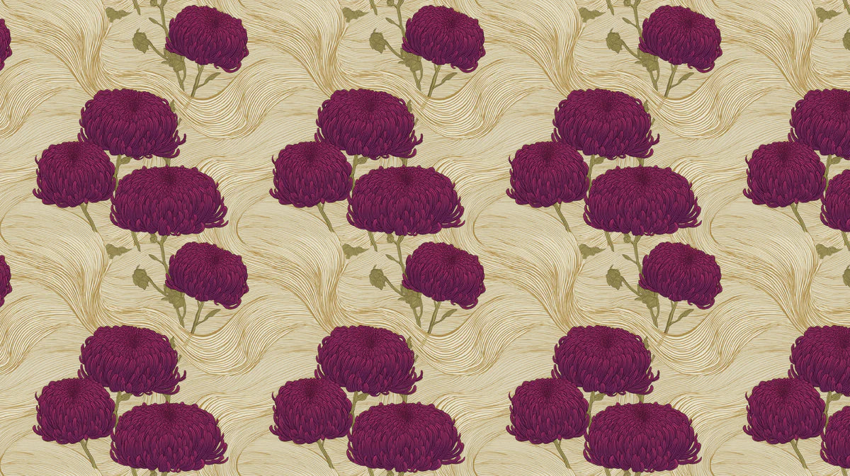 Vintage Chrysanthemum Wave Mural Wallpaper — Floral Wall Art Mural Wallpaper - room preview 04