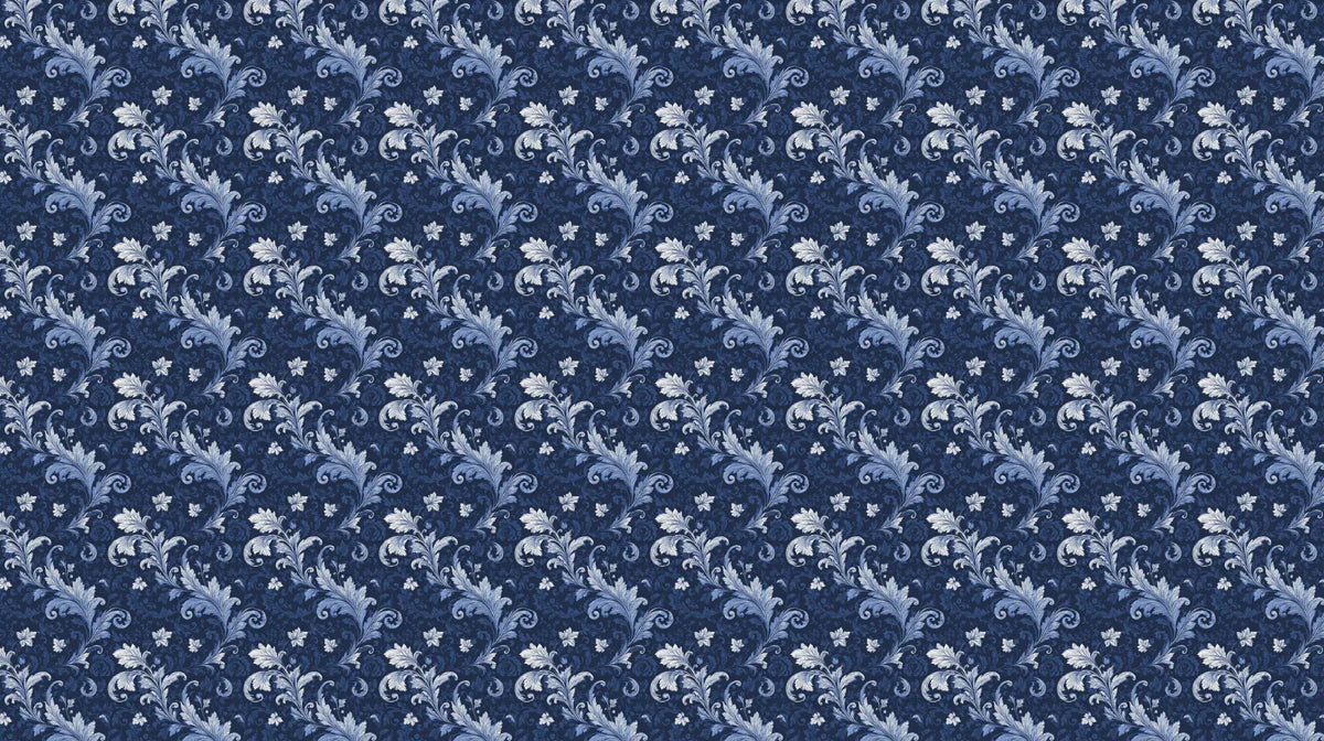 Navy Blue Acanthus Scroll Mural Wallpaper — Traditional Baroque Style Mural Wallpaper - room preview 04