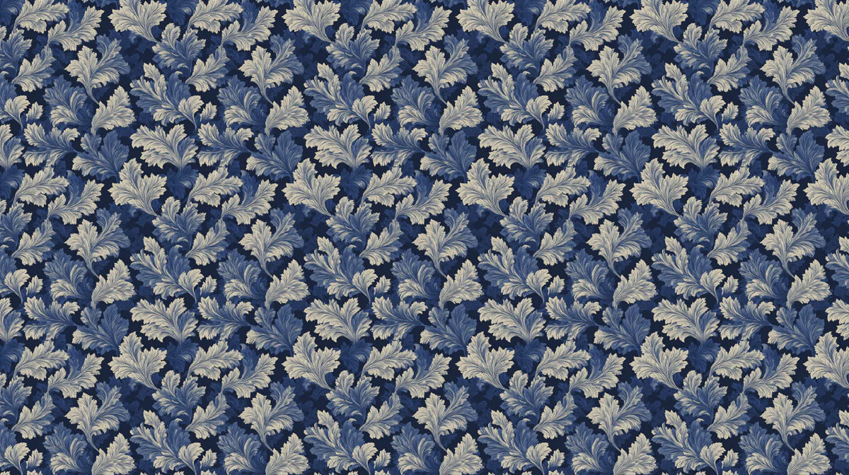Indigo Acanthus Leaf Mural Wallpaper — Traditional Botanical Pattern Mural Wallpaper - room preview 04