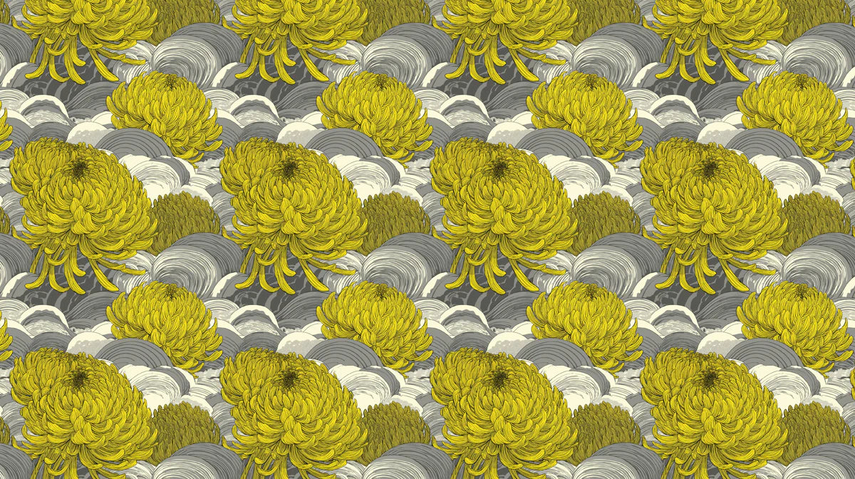 Chrysanthemum Wave Mural Wallpaper — Traditional Asian Art Design Mural Wallpaper - room preview 04